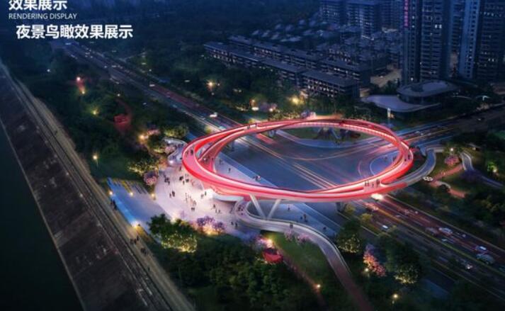 眉山最大跨度钢结构人行景观桥梁合龙